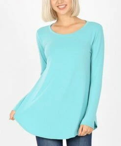 Coupon 🌟 Zenana Ash Mint Long-Sleeve Curved-Hem Tee - 👩 Women ⌛