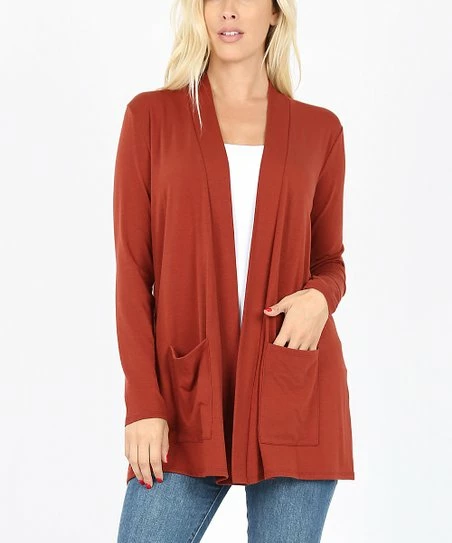 Outlet โญ Zenana Dark Rust Pocket Open Cardigan - Plus ๐
