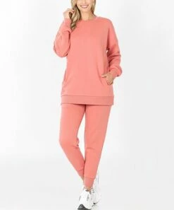 Buy 🎉 Zenana Ash Rose Crewneck Sweatshirt & Joggers - 👩 Women 💯