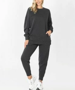 New 🥰 Zenana Charcoal Crewneck Sweatshirt & Joggers - 👩 Women 👍
