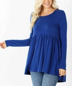 Budget 👏 Zenana Mid Navy Long Sleeve Empire-Waist Hi-Low Tunic - 👩 Women & Plus 🔥
