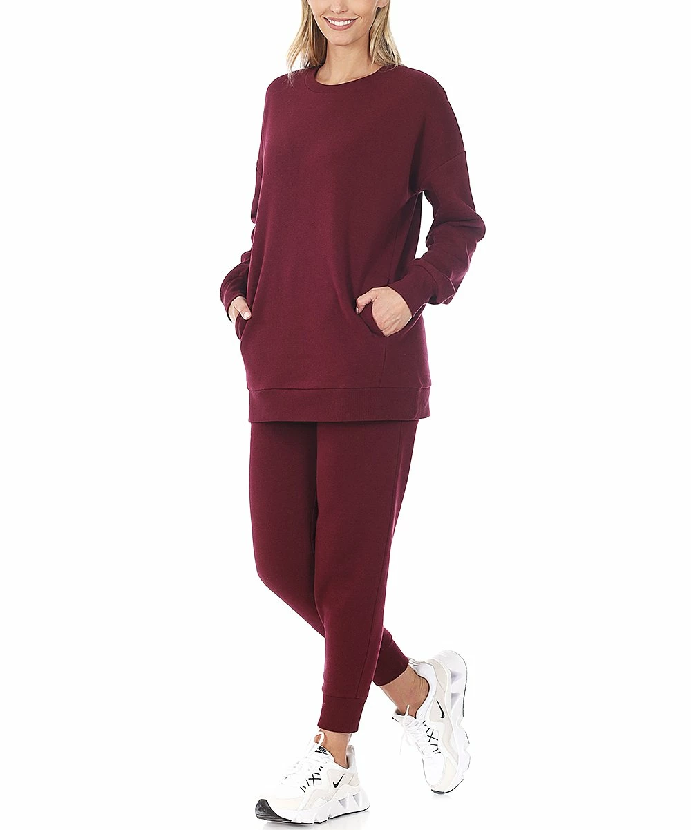 New ๐ฅฐ Zenana Dark Burgundy Crewneck Sweatshirt & Joggers - ๐ฉ Women ๐ฏ - Image 2