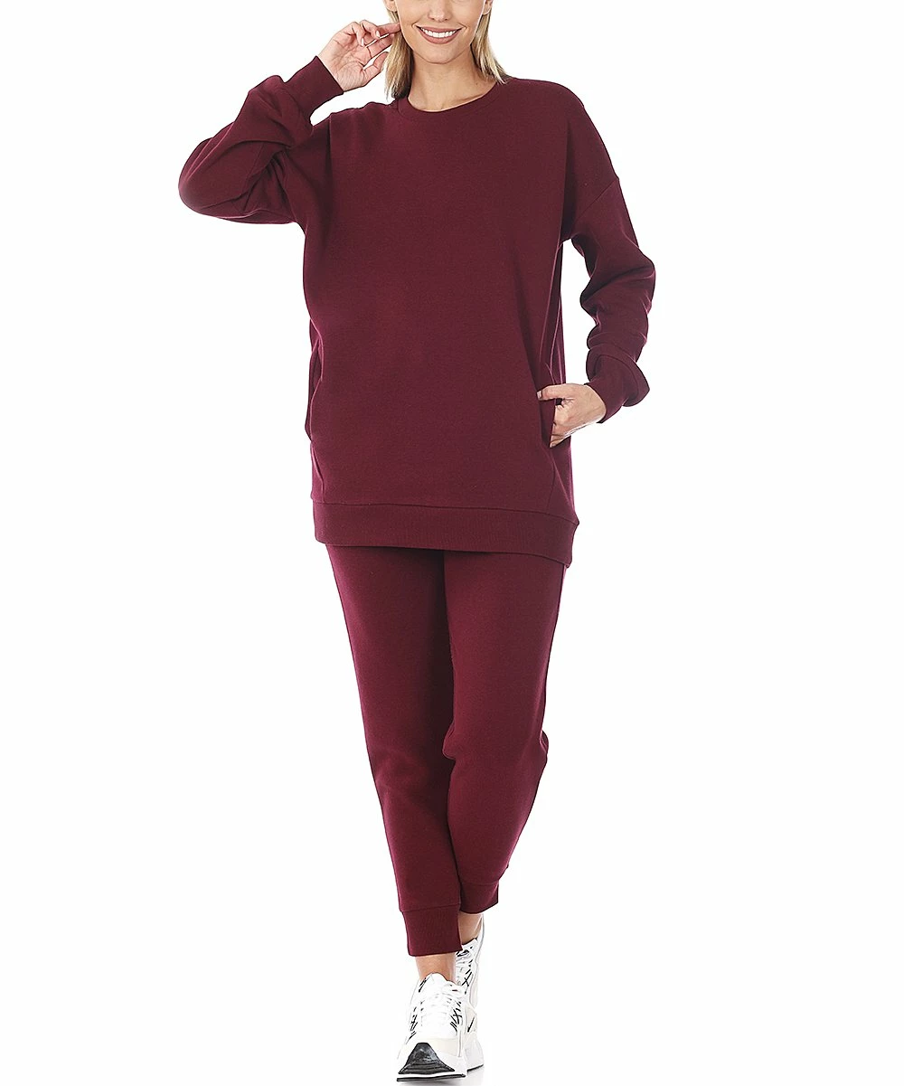 New ๐ฅฐ Zenana Dark Burgundy Crewneck Sweatshirt & Joggers - ๐ฉ Women ๐ฏ