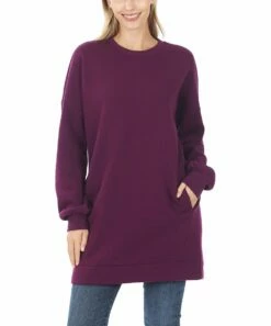 Best Pirce π₯° Zenana Dark Plum Crewneck Side-Pocket Oversize Sweatshirt - π© Women π€©