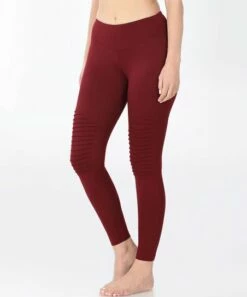 Budget 🌟 Zenana Dark Burgundy Moto Microfiber High-Waist Leggings - 👩 Women & Plus ⌛