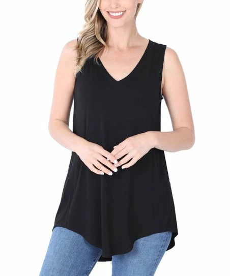 Best Sale ๐คฉ Zenana Black V-Neck Hi-Low Curved-Hem Tank - ๐ฉ Women โค๏ธ