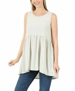 Coupon 🌟 Zenana Bone Empire-Waist Hi-Low Sleeveless Tunic - Plus 🥰