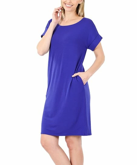 Deals π Zenana Bright Blue Scoop Neck Pocket Shift π Dress - π© Women π―