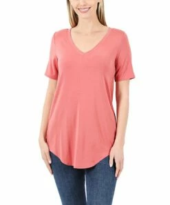 Buy 👍 Zenana Desert Rose V-Neck Curved-Hem Tee - 👩 Women ✔️