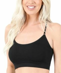 Coupon 🔥 Zenana Black Seamless Cross-Back Bralette 🔔