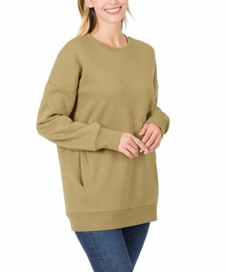Best deal ๐ Zenana Khaki Pocket Crewneck Sweatshirt - ๐ฉ Women ๐